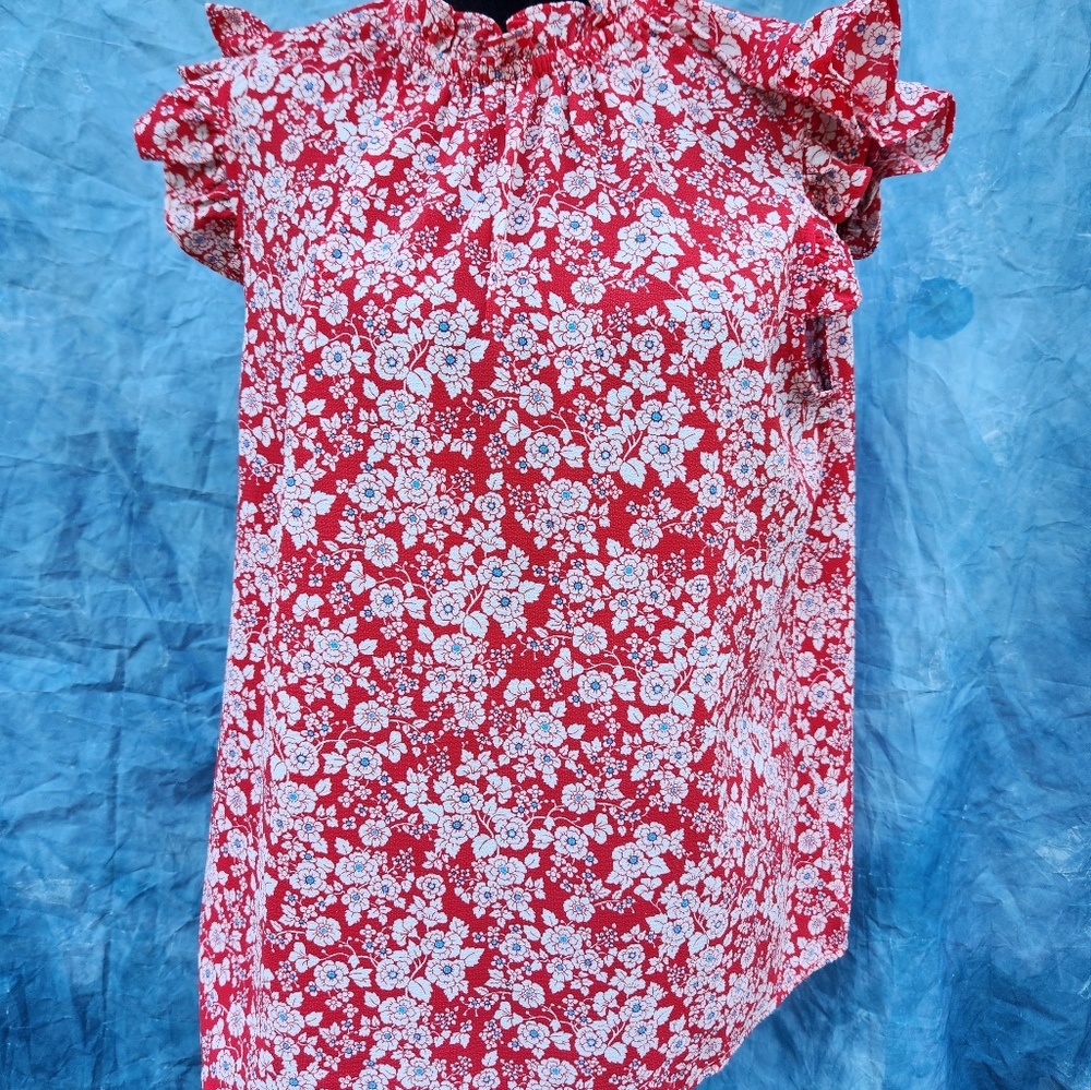 W5 WATERCOLOR FLORAL RUFFLE SLEEVE TOP SIZE MED - Picture 7 of 7